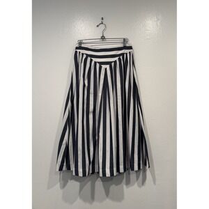Bird & Knoll Ava Skirt Size Small Blue White Striped Midi 100% Cotton Coastal